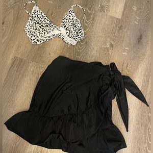 BUNDLE: Asos Dotted Swim Top + Black Wrap Ruffle Swim Skirt